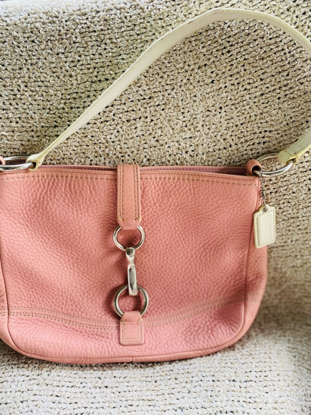 Coach Pebbled Leather Shoulder Bag in Peach and Cream - Picture 3 of 6